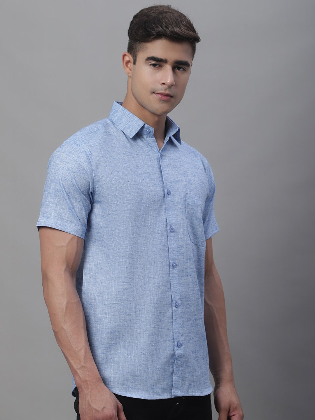 

JAINISH Classic Half Sleeve Opaque Pure Cotton Casual Shirt, Blue
