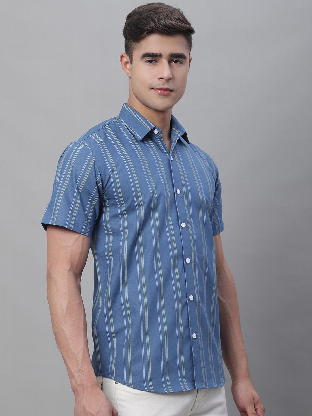 

JAINISH Classic Striped Pure Cotton Opaque Casual Shirt, Blue