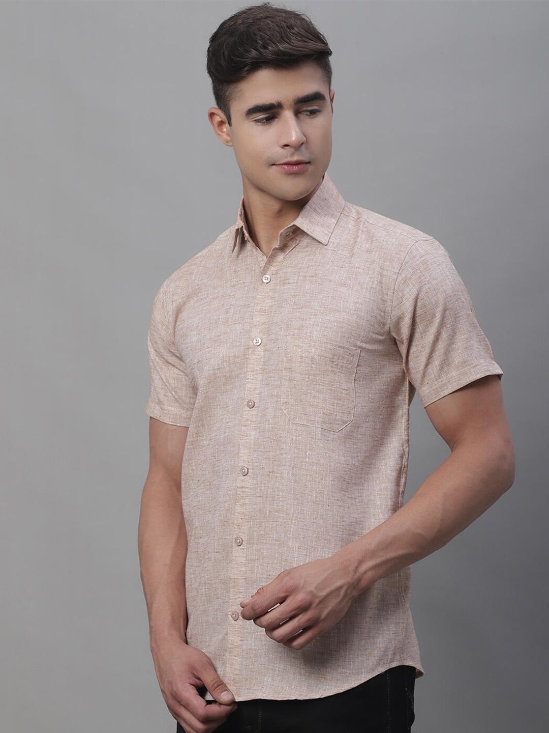

JAINISH Classic Half Sleeve Opaque Pure Cotton Casual Shirt, Rust
