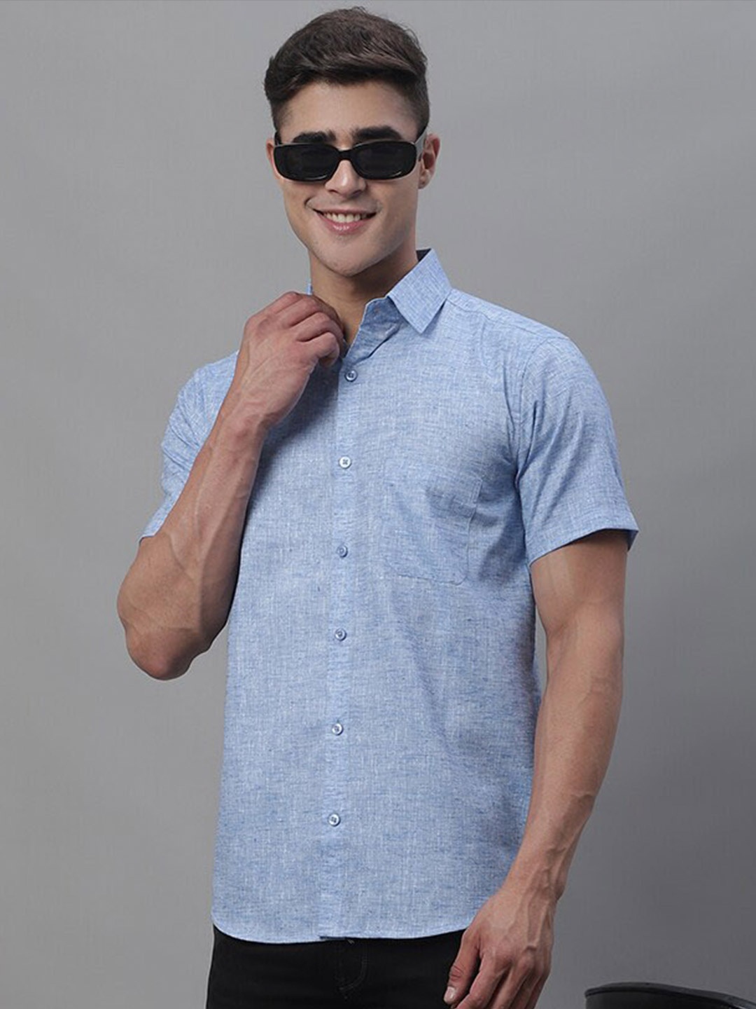 

JAINISH Classic Half Sleeve Opaque Pure Cotton Casual Shirt, Blue