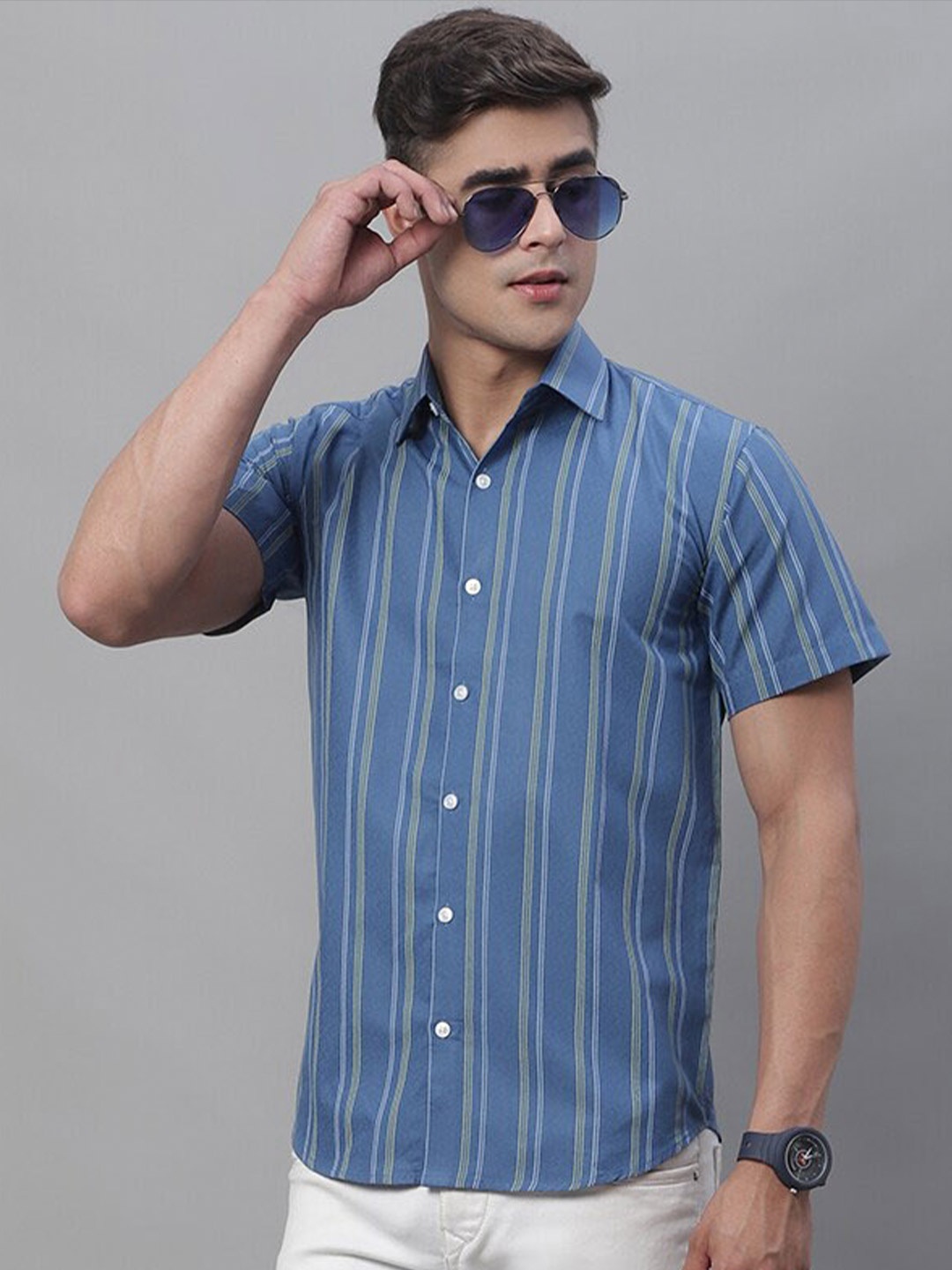 

JAINISH Classic Striped Pure Cotton Casual Shirt, Blue