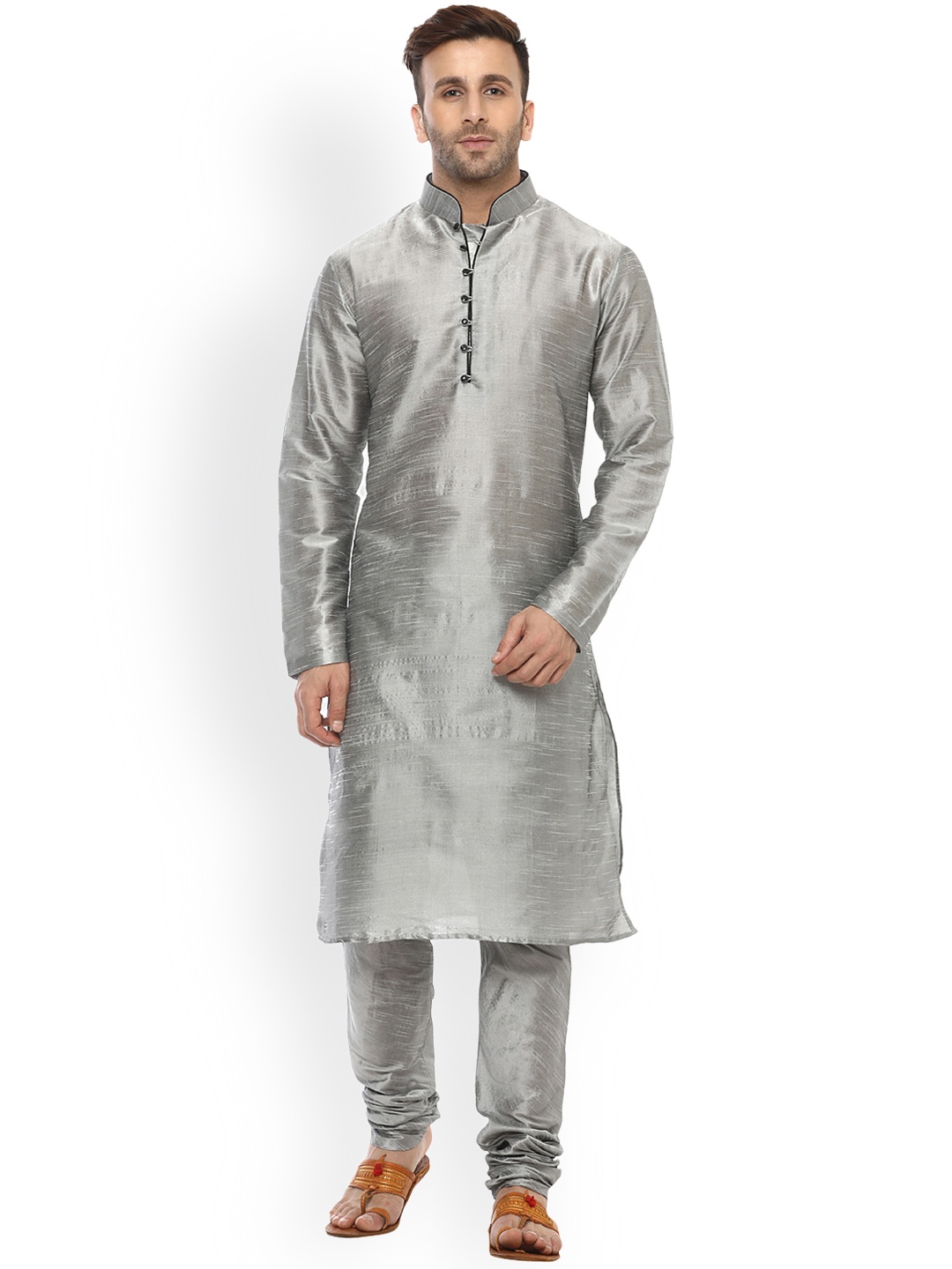 

Hangup Men Grey Solid Kurta with Churidar