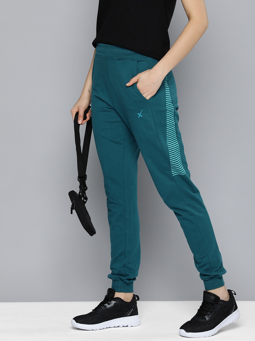 

HRX by Hrithik Roshan Women Striped Cotton Joggers, Teal