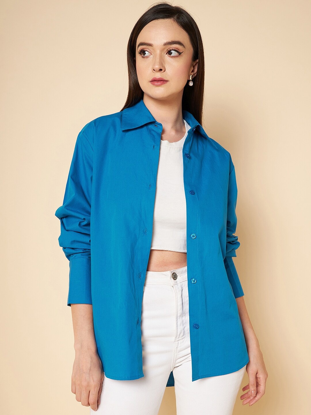 

High Star Boxy Fit solid cotton blue casual shirt