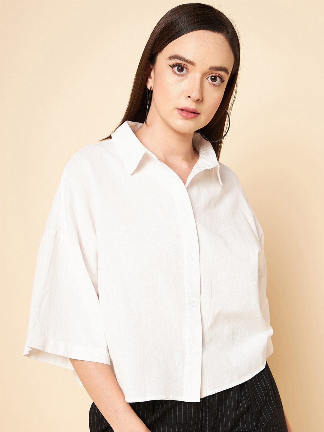 

High Star oversized solid cotton white casual shirt, Off white