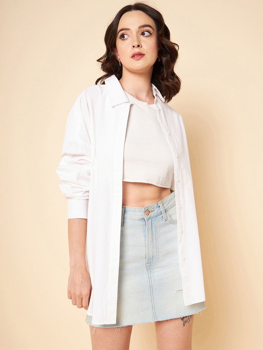 

High Star Oversized Solid Cotton Casual Shirt, White
