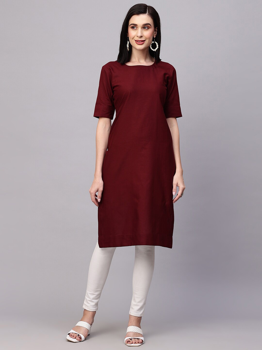 

AVANSHEE Round Neck Straight Kurta, Maroon