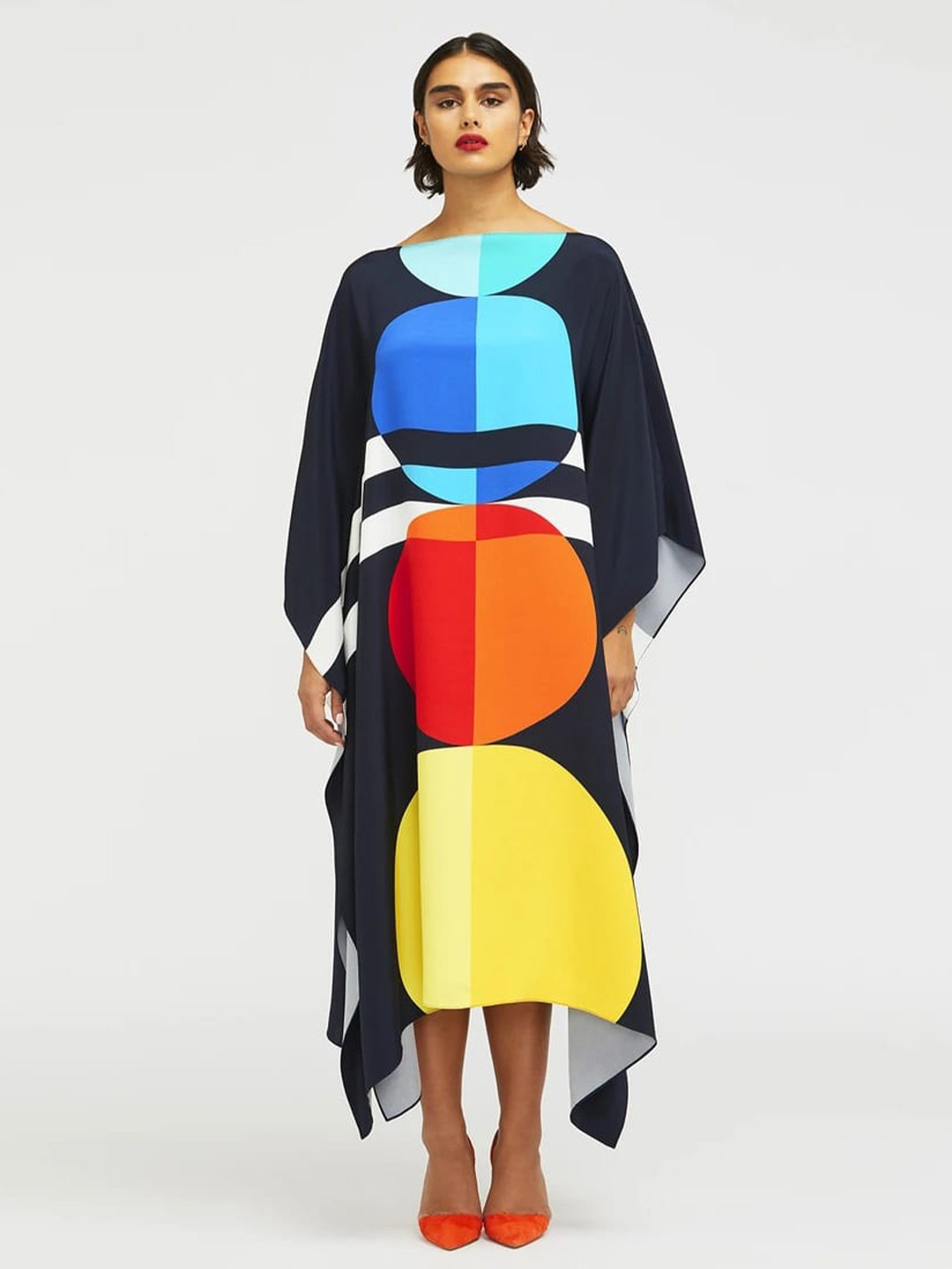 

Navvi Colourblocked Satin Kaftan Dress, Multi