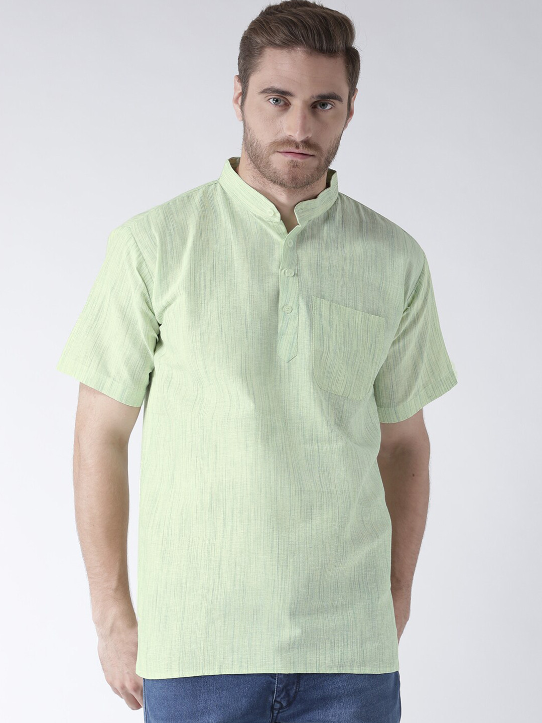 

RIAG Mandarin Collar Pure Cotton Straight Short Kurta, Green