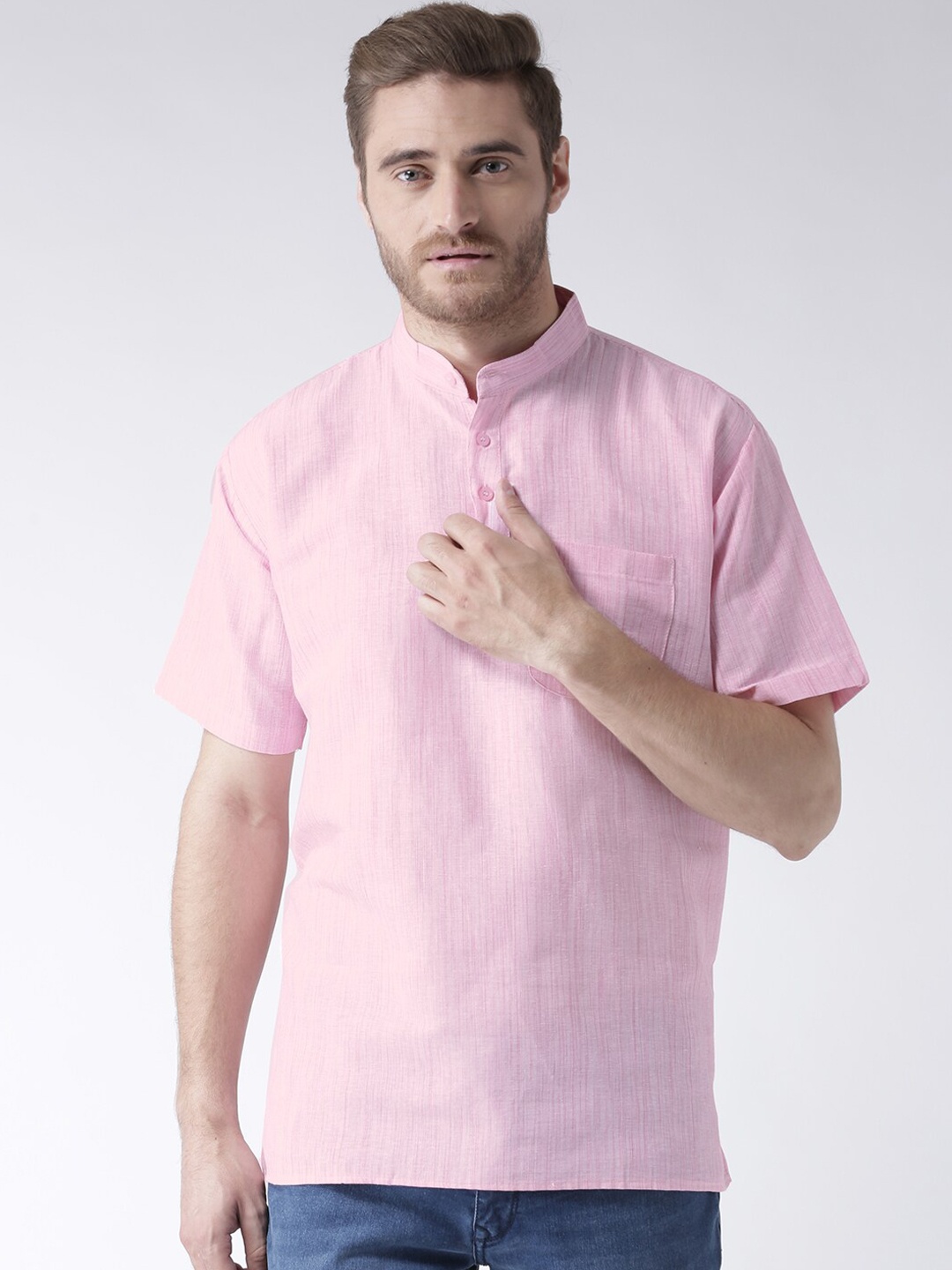 

RIAG Mandarin Collar Pure Cotton Straight Short Kurta, Pink