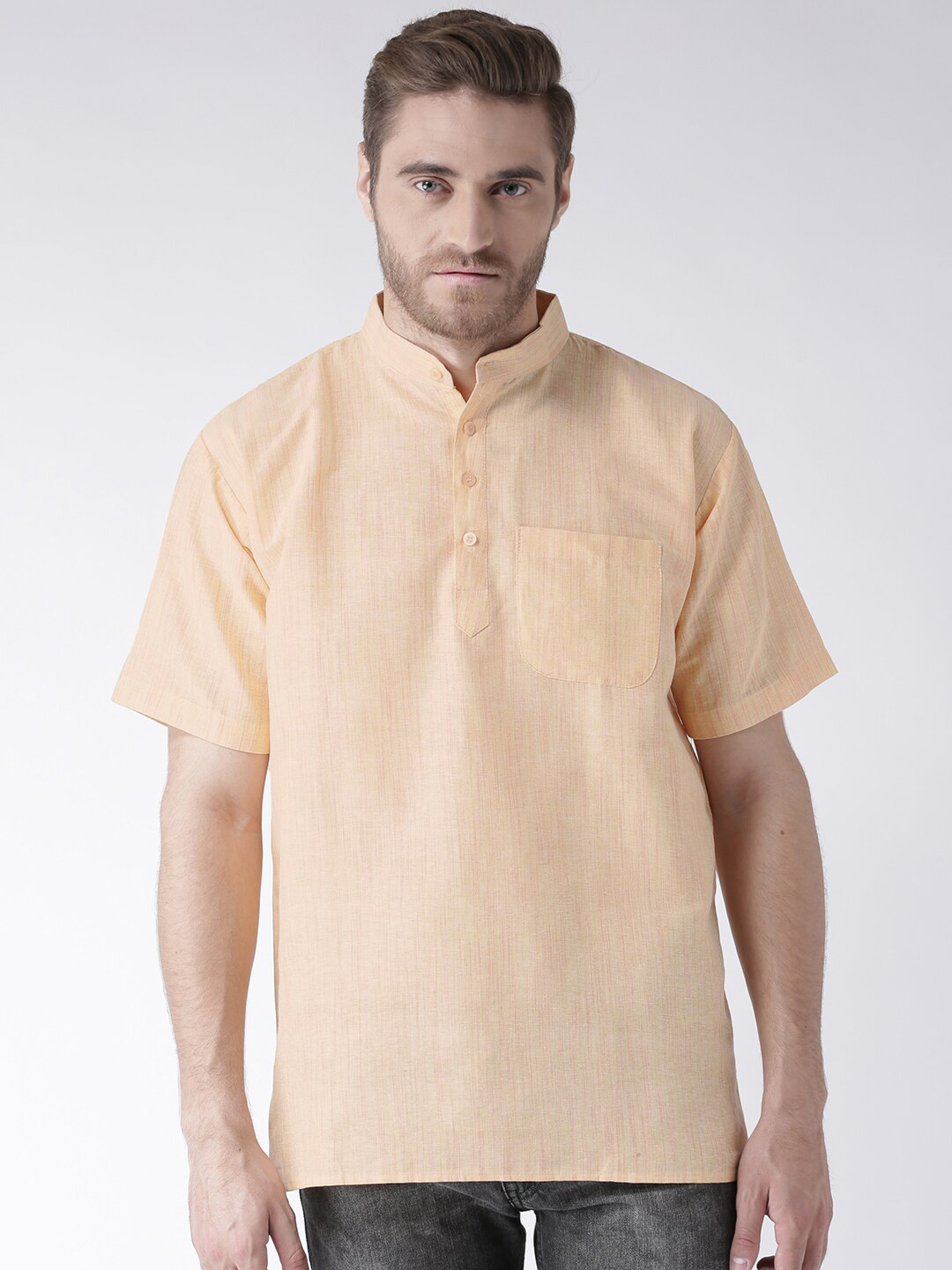 

RIAG Mandarin Collar Pure Cotton Straight Short Kurta, Beige