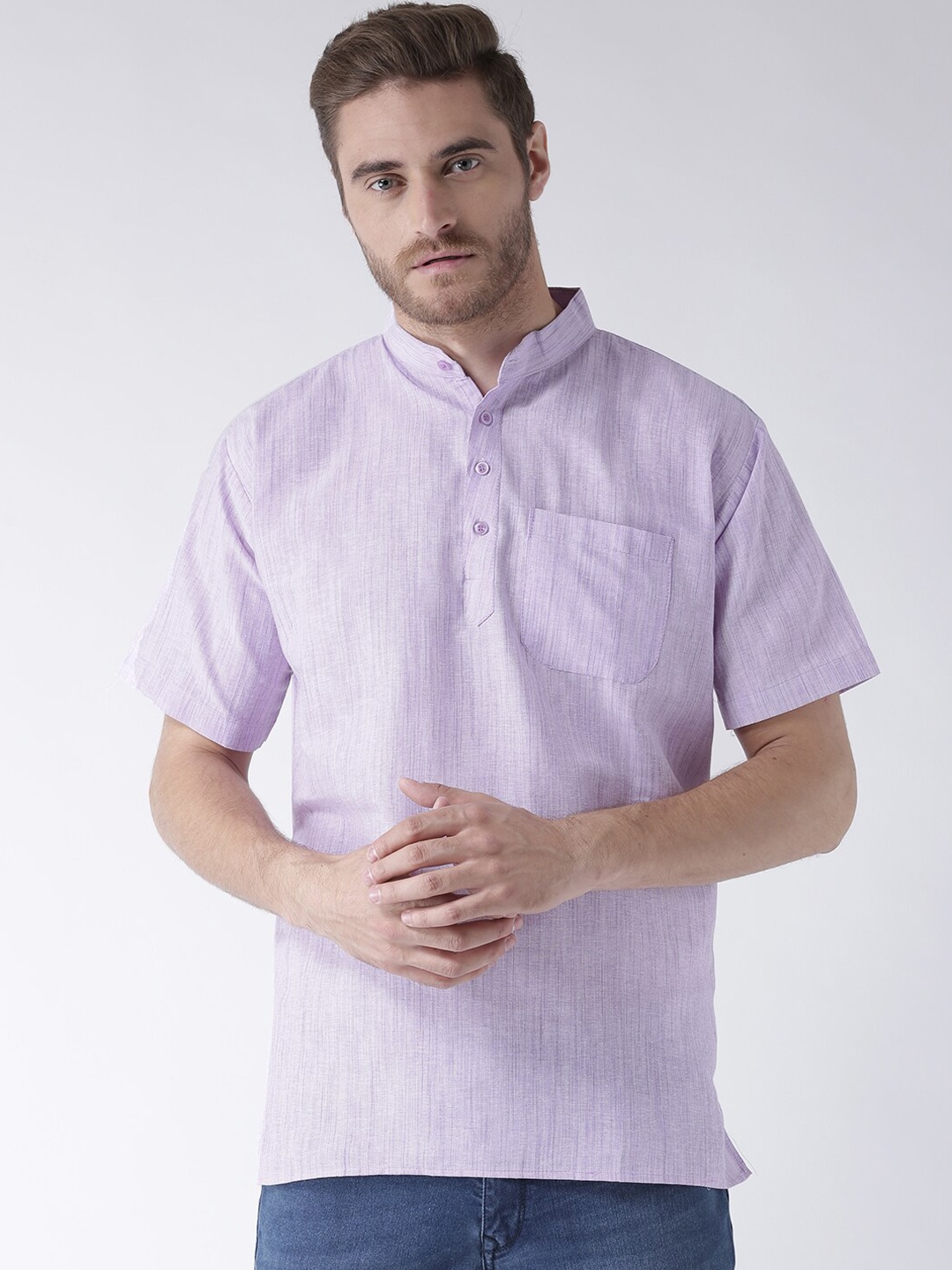 

RIAG Mandarin Collar Pure Cotton Straight Short Kurta, Purple