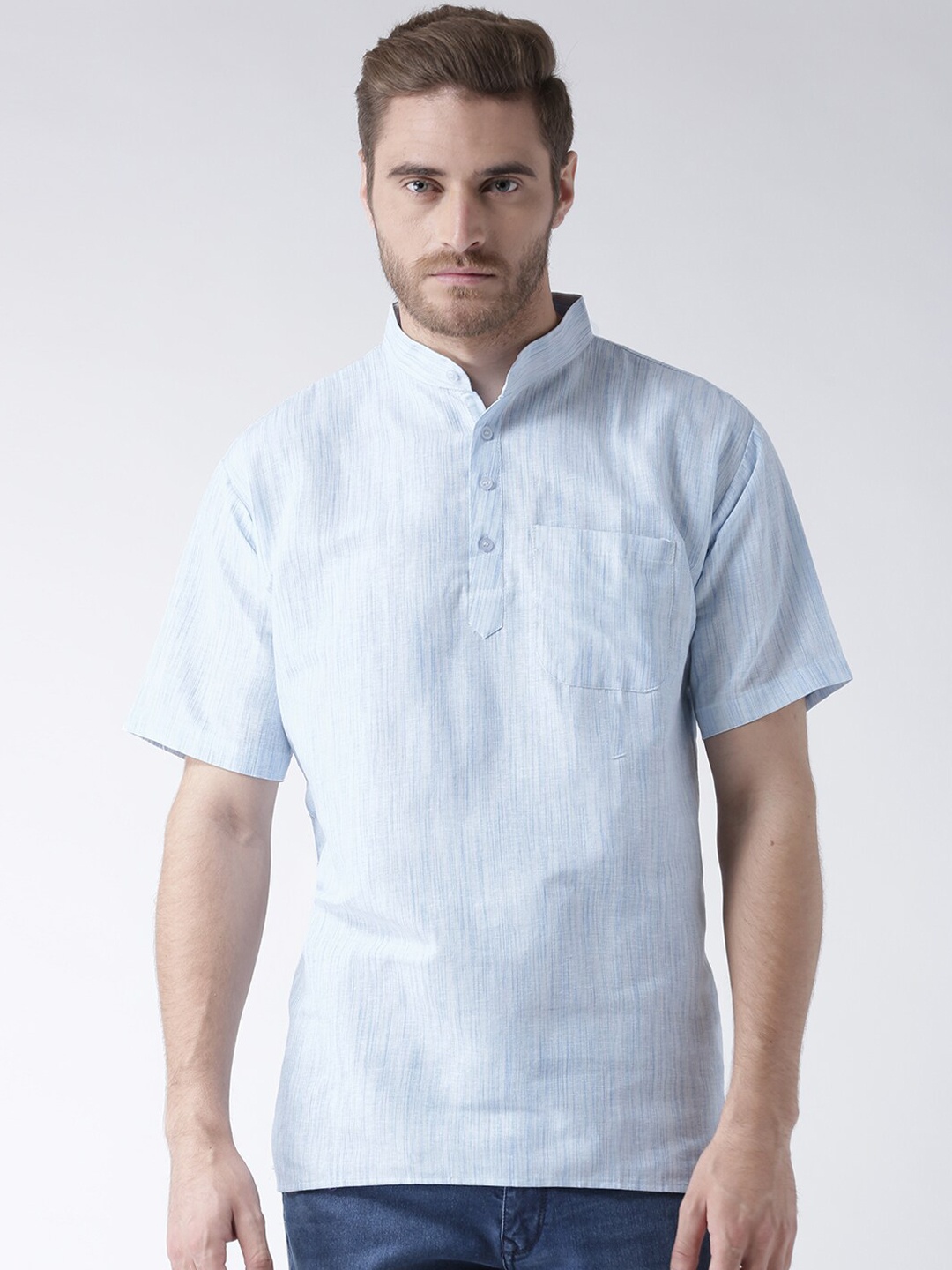 

RIAG Mandarin Collar Pure Cotton Straight Short Kurta, Blue