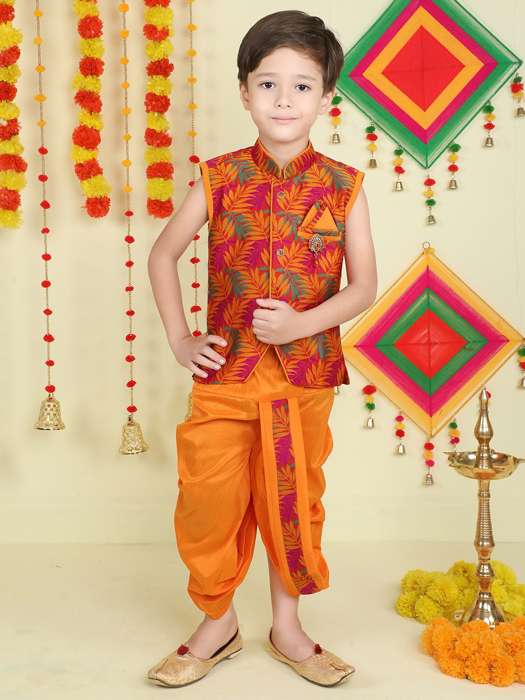 

Jeetethnics Floral Woven Design Kurta with Dhoti Pants, Orange