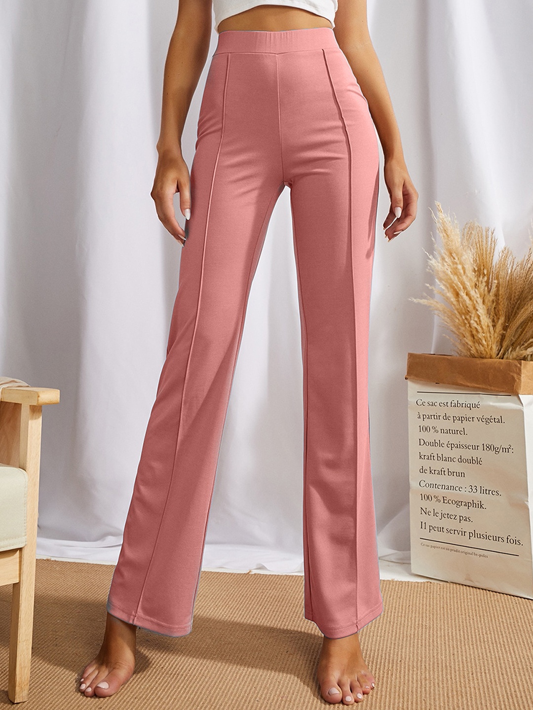 

LEE TEX Women High-Rise Relaxed Straight Leg Easy Wash Parallel Trousers, Pink