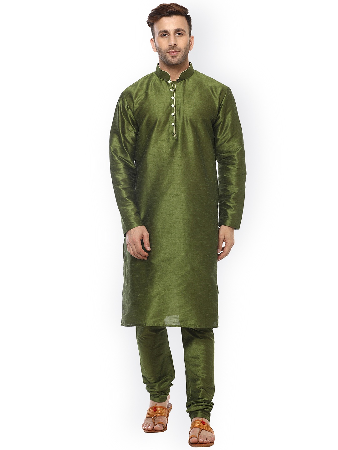 

Hangup Men Olive Green Solid Kurta with Churidar