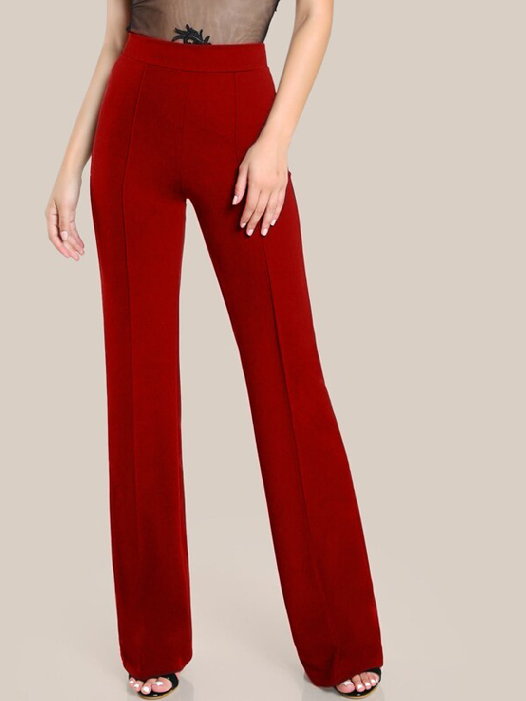 

LEE TEX Women High-Rise Relaxed Straight Leg Easy Wash Parallel Trousers, Red