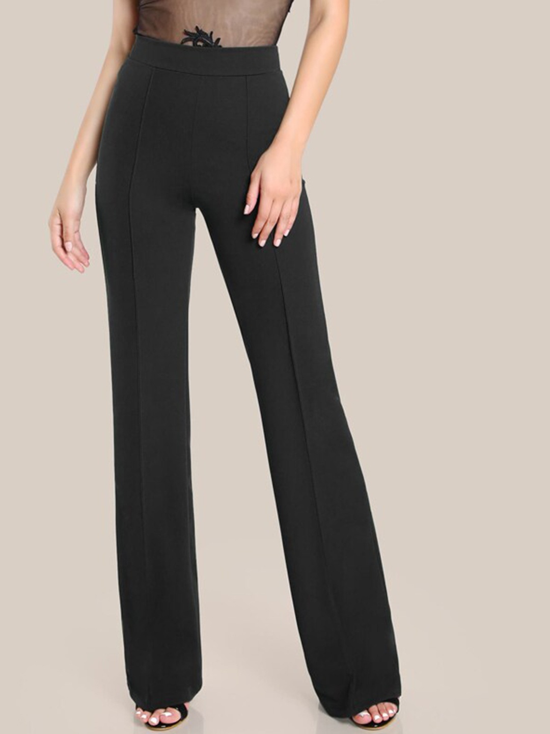 

LEE TEX Women High-Rise Relaxed Straight Leg Easy Wash Parallel Trousers, Black