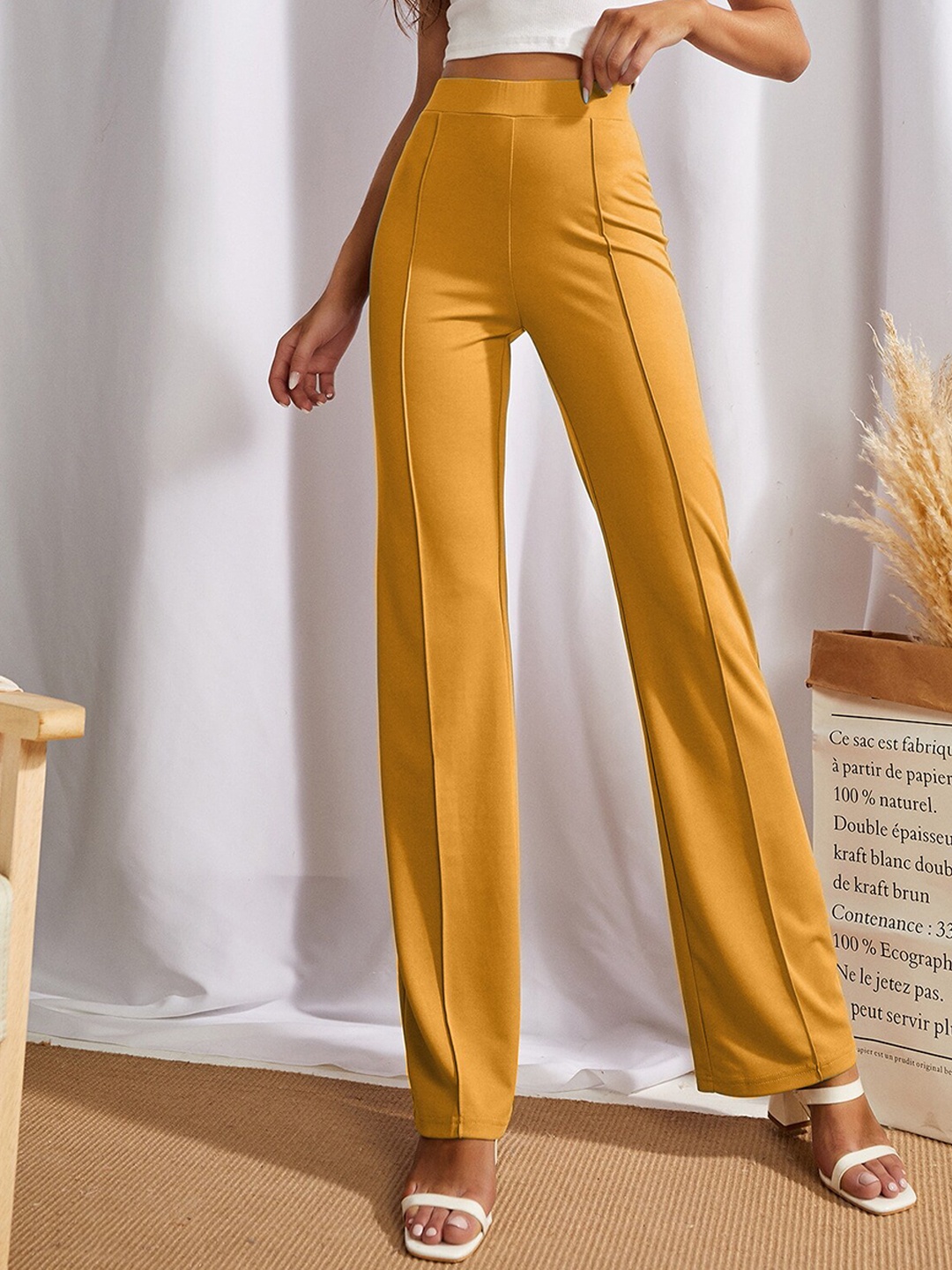 

LEE TEX Women High-Rise Relaxed Straight Leg Easy Wash Parallel Trousers, Yellow