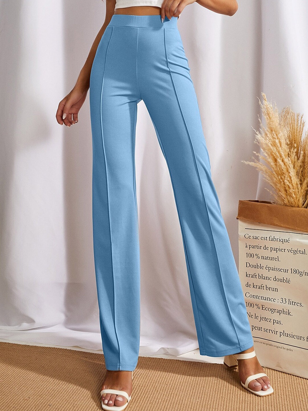 

LEE TEX Women High-Rise Relaxed Straight Leg Easy Wash Parallel Trousers, Blue