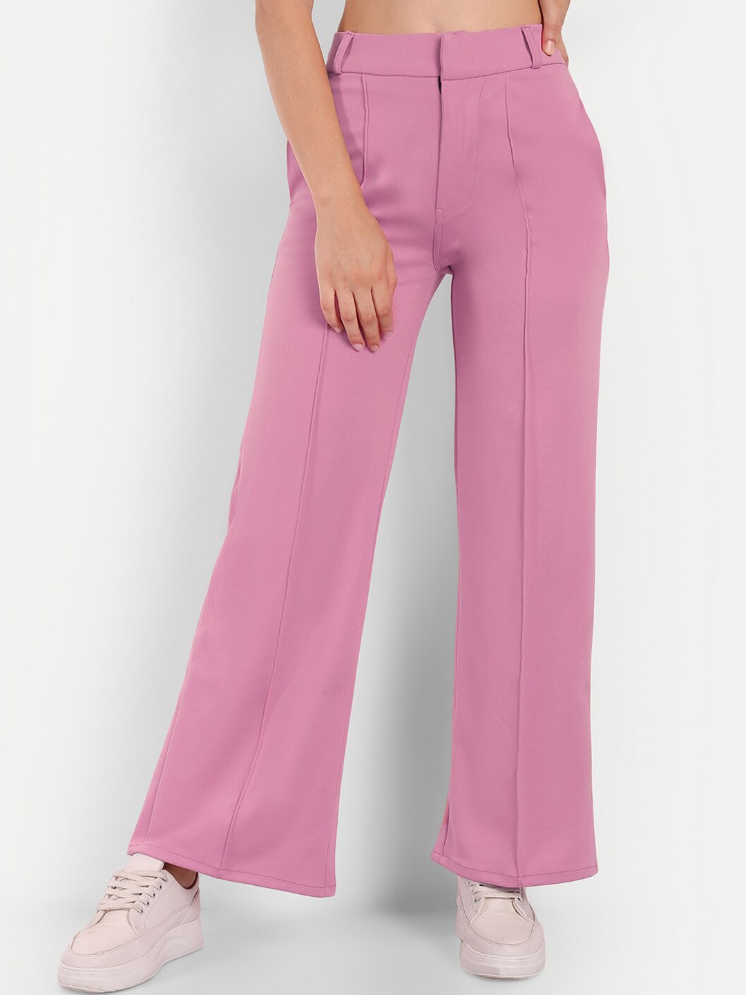 

BROADSTAR Women Smart Straight Fit High-Rise Easy Wash Parallel Trousers, Pink