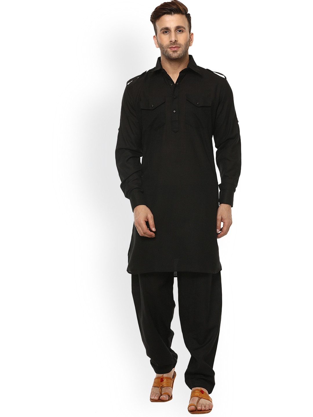

Hangup Men Black Solid Pathani Kurta Pyjama
