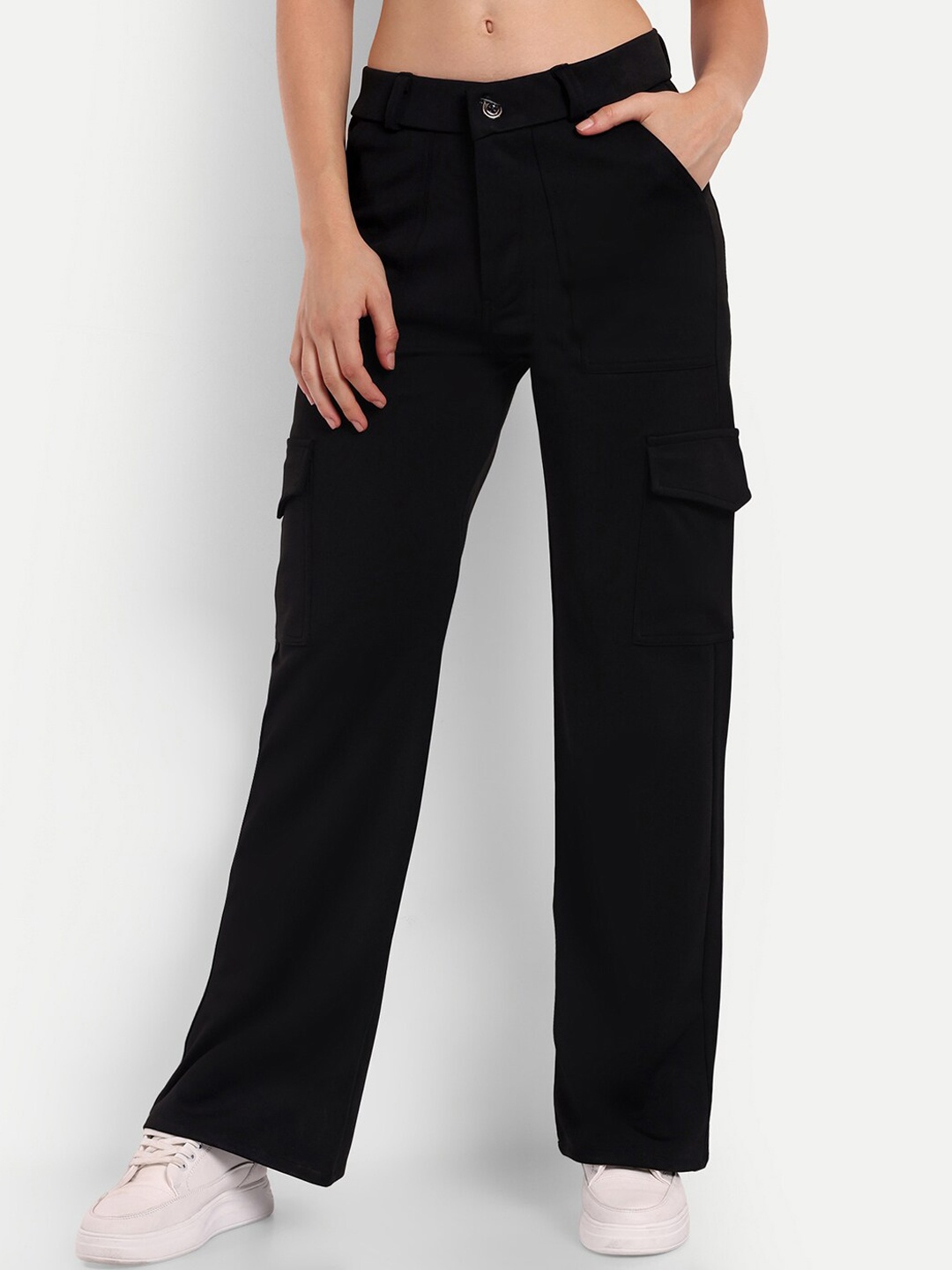 

Next One Women Relaxed Straight Fit High-Rise Cargos, Black