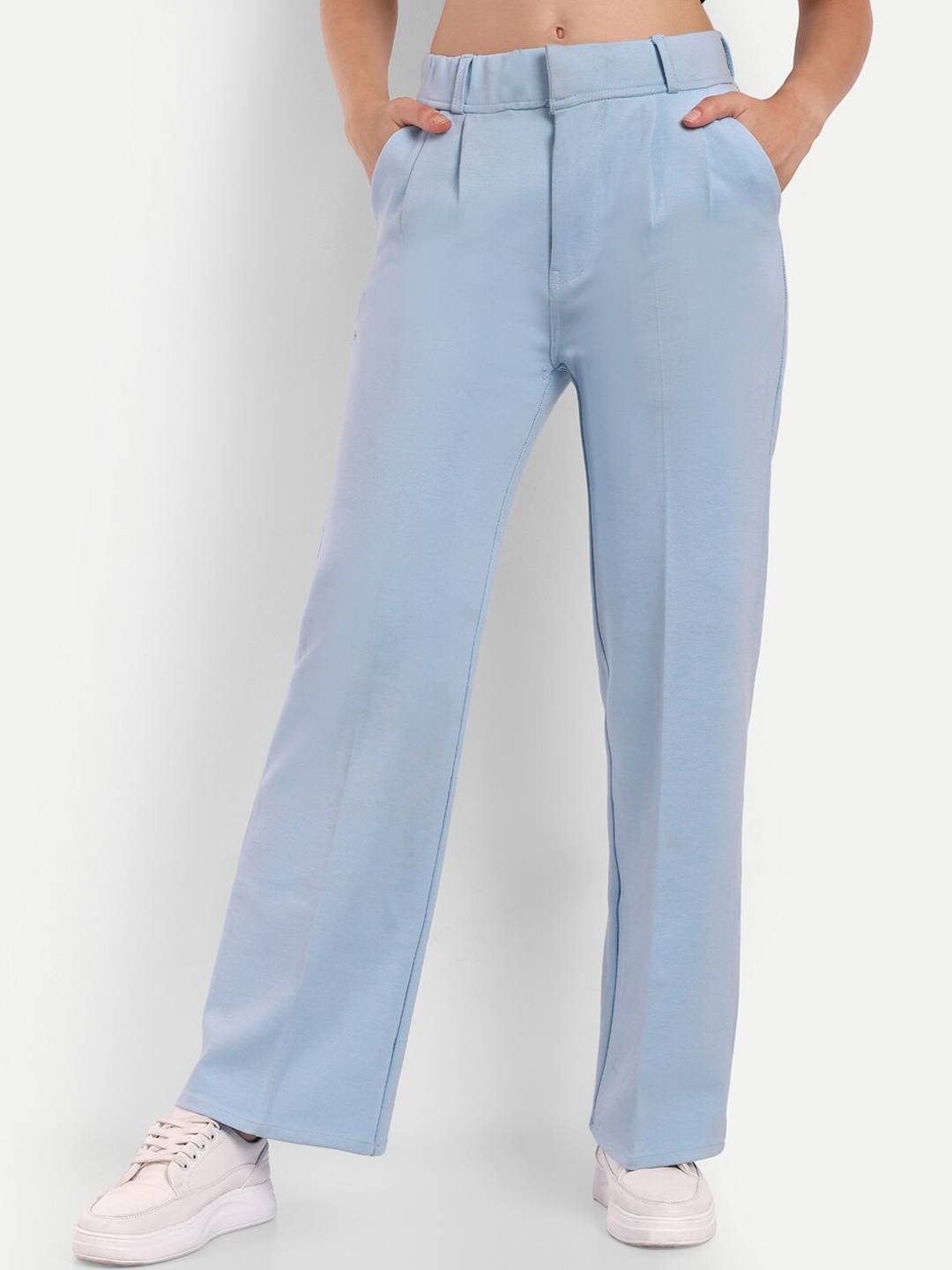 

Next One Women Smart Straight Fit High-Rise Trousers, Blue