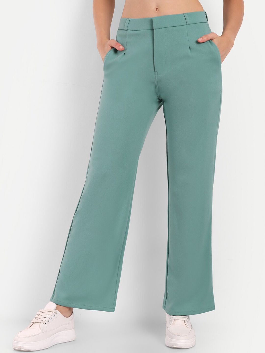 

Next One Women Smart High-Rise Straight Fit Trousers, Green