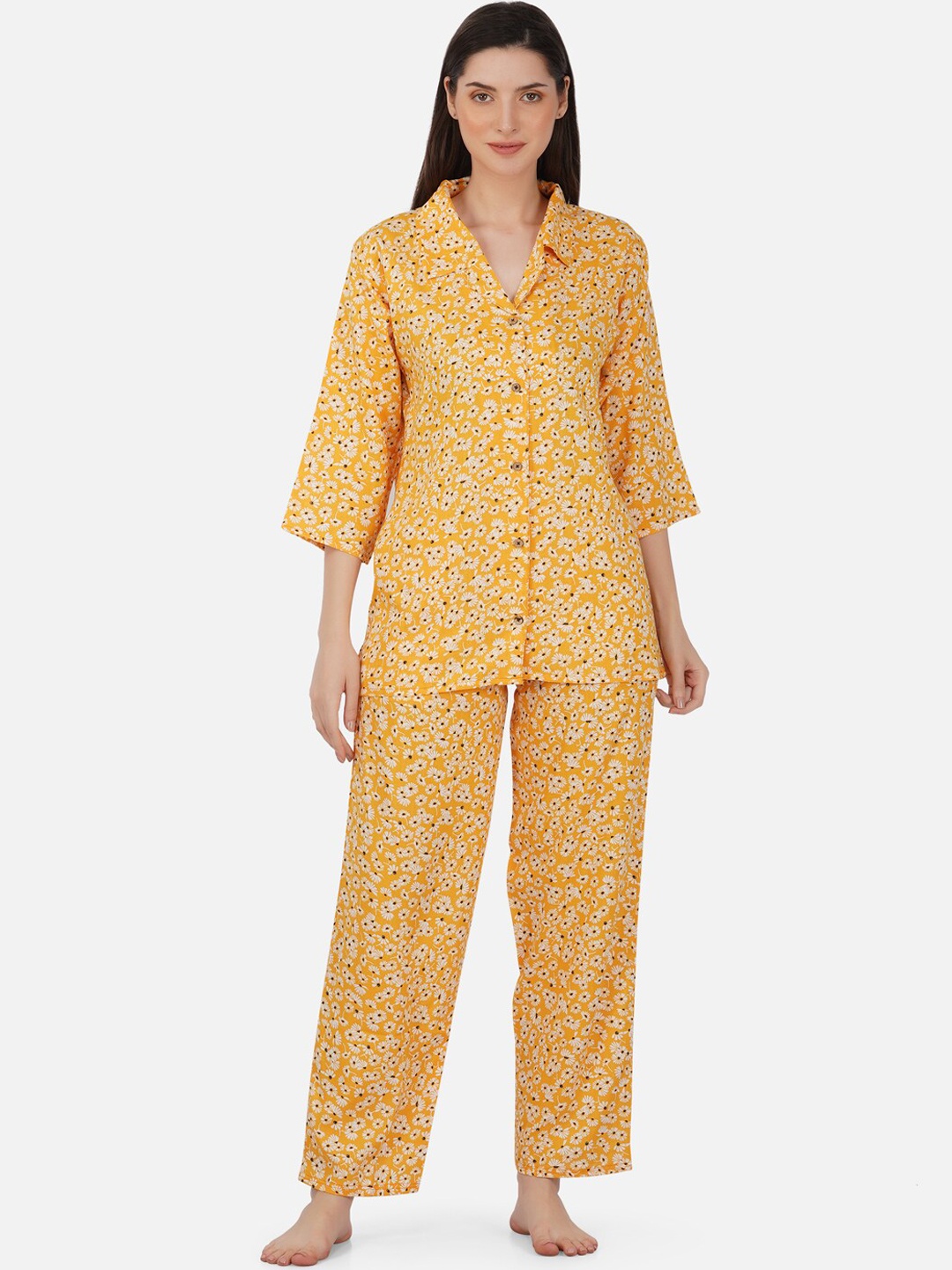 

Romaisa Floral Printed Night suit, Yellow