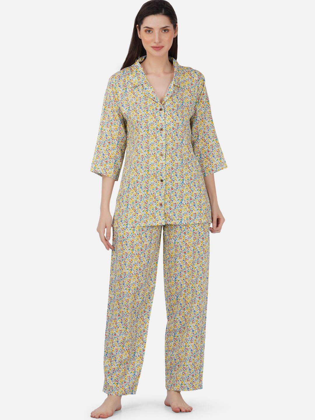 

Romaisa Floral Printed Night Suit, Yellow