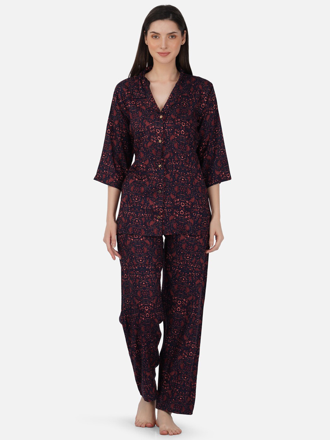 

Romaisa Floral Printed Night Suit, Brown