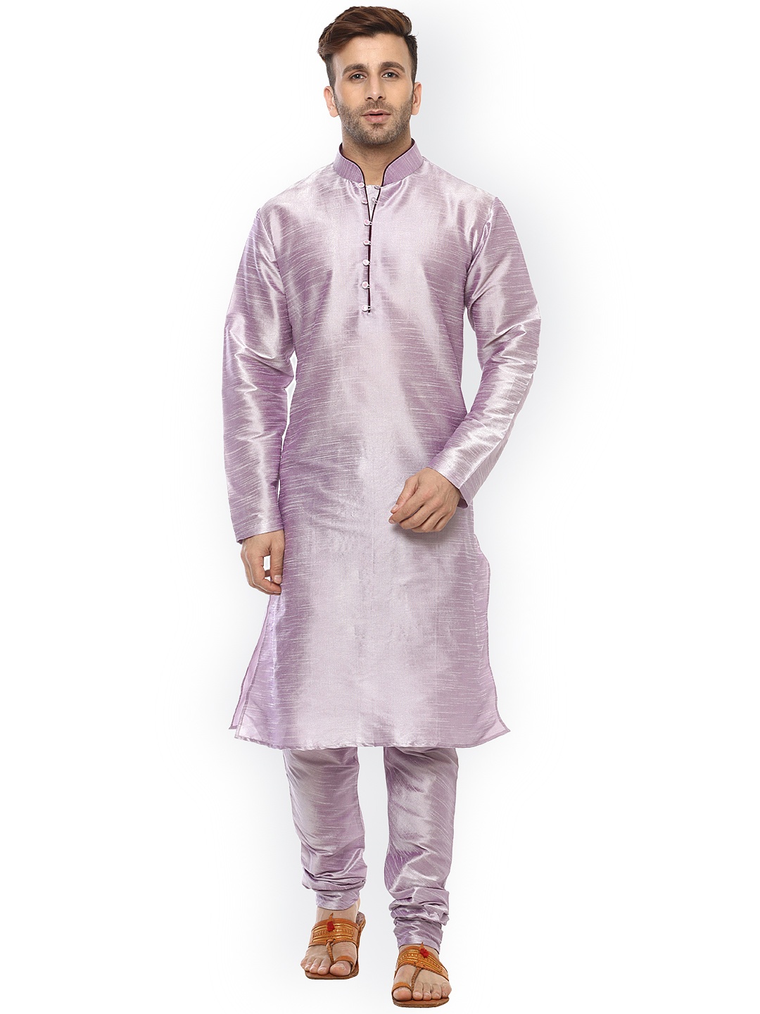 

Hangup Men Purple Solid Kurta with Churidar