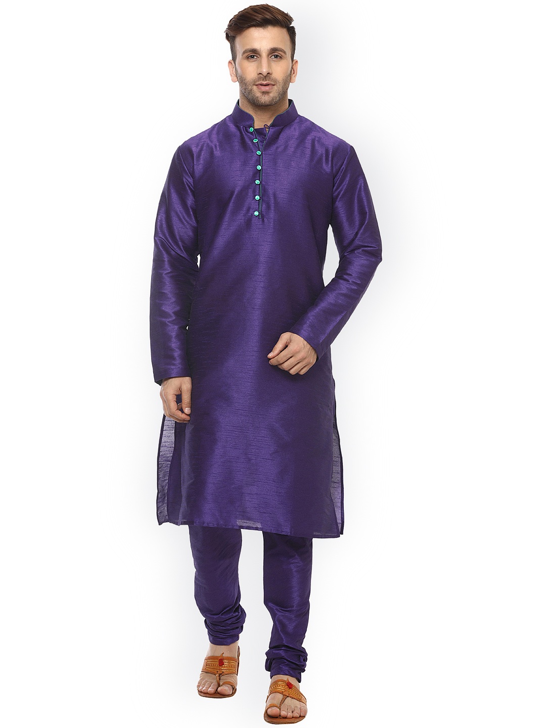 

Hangup Men Purple Solid Kurta with Churidar