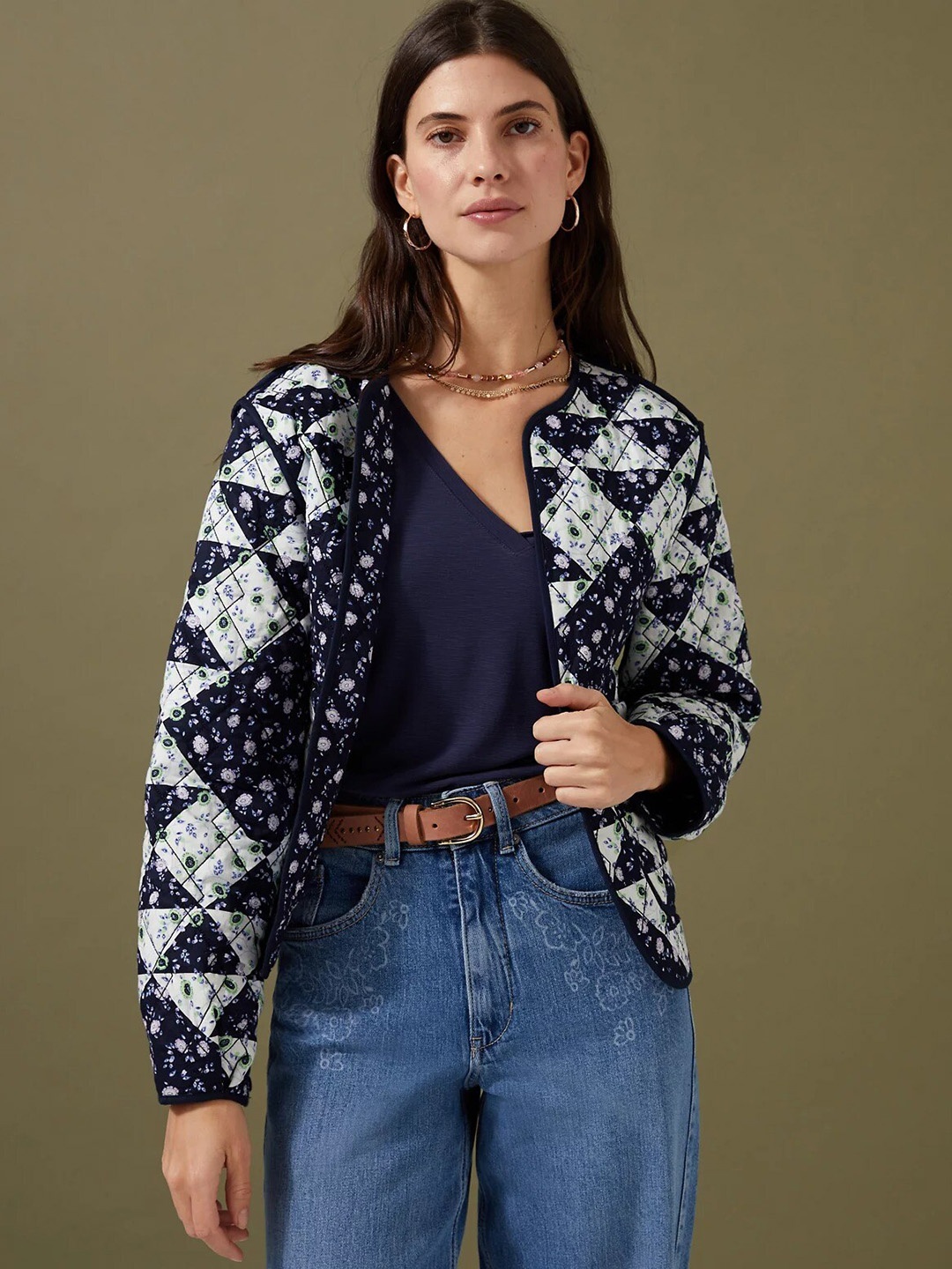 

Marks & Spencer Embroidered Cotton Tailored Jacket, Navy blue