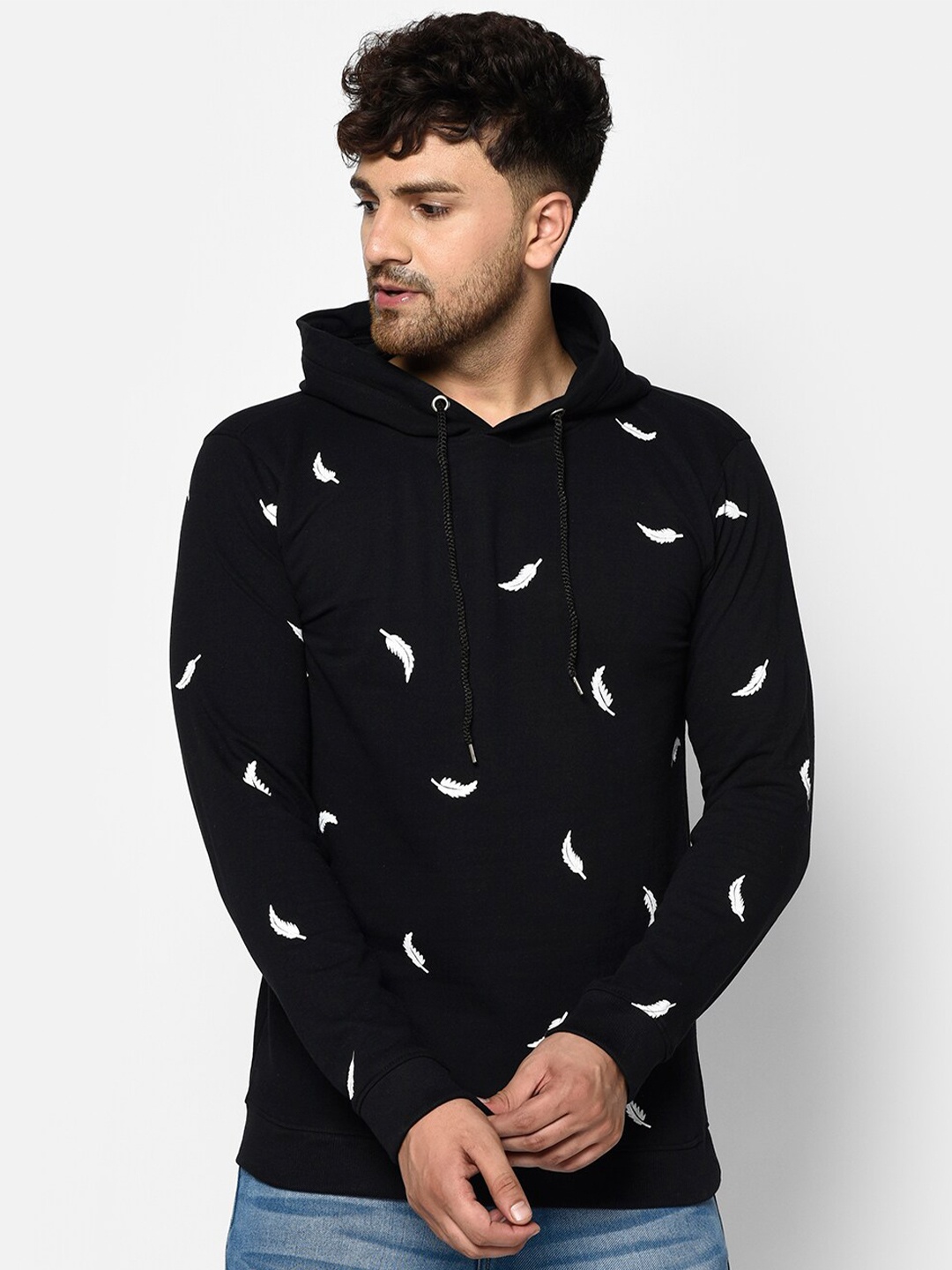 

SMARTEES Conversational Printed Hooded Neck Cotton Casual T-Shirt, Black