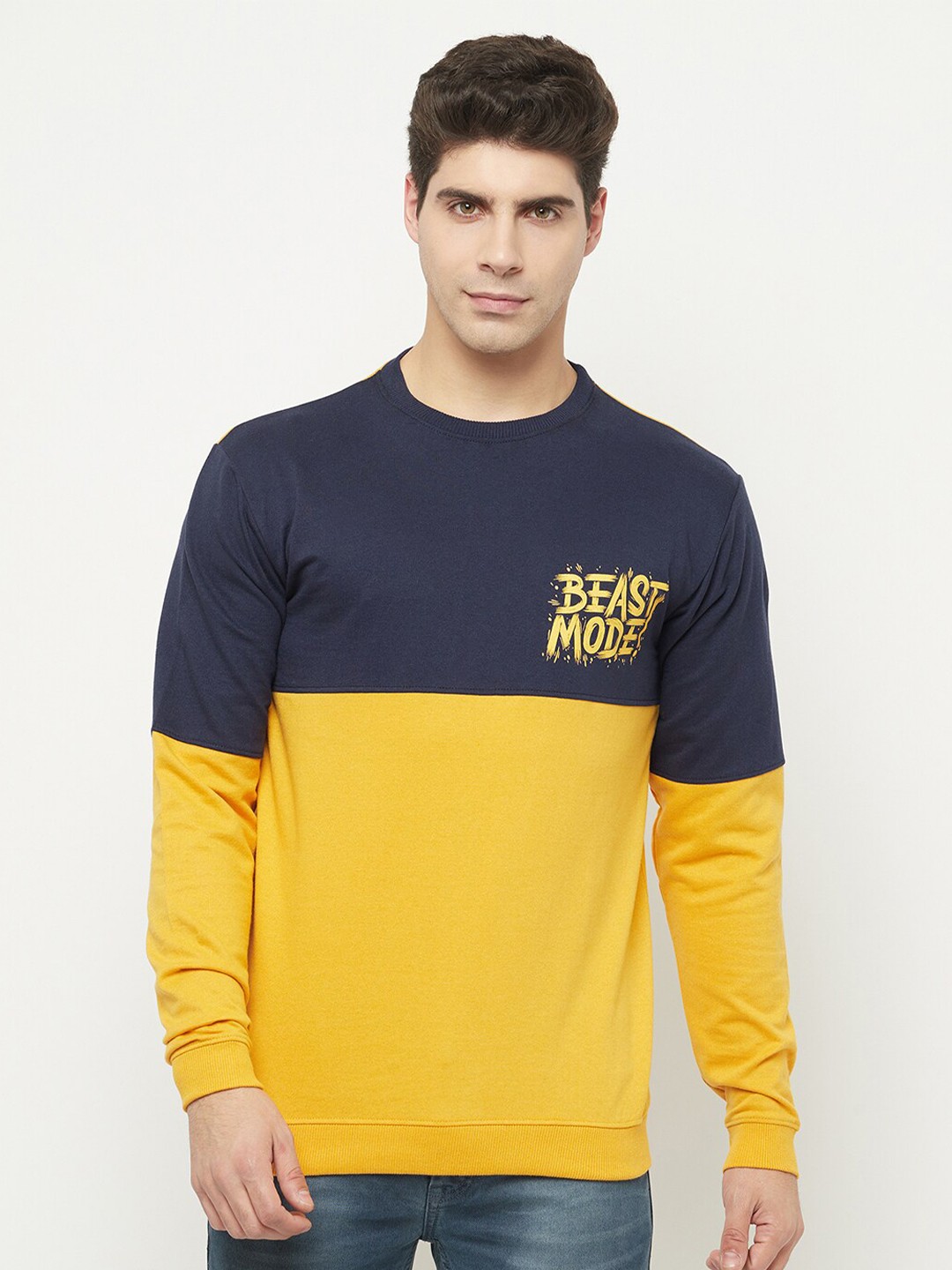

SMARTEES Colourblocked Long Sleeves Cotton Casual T-Shirt, Mustard