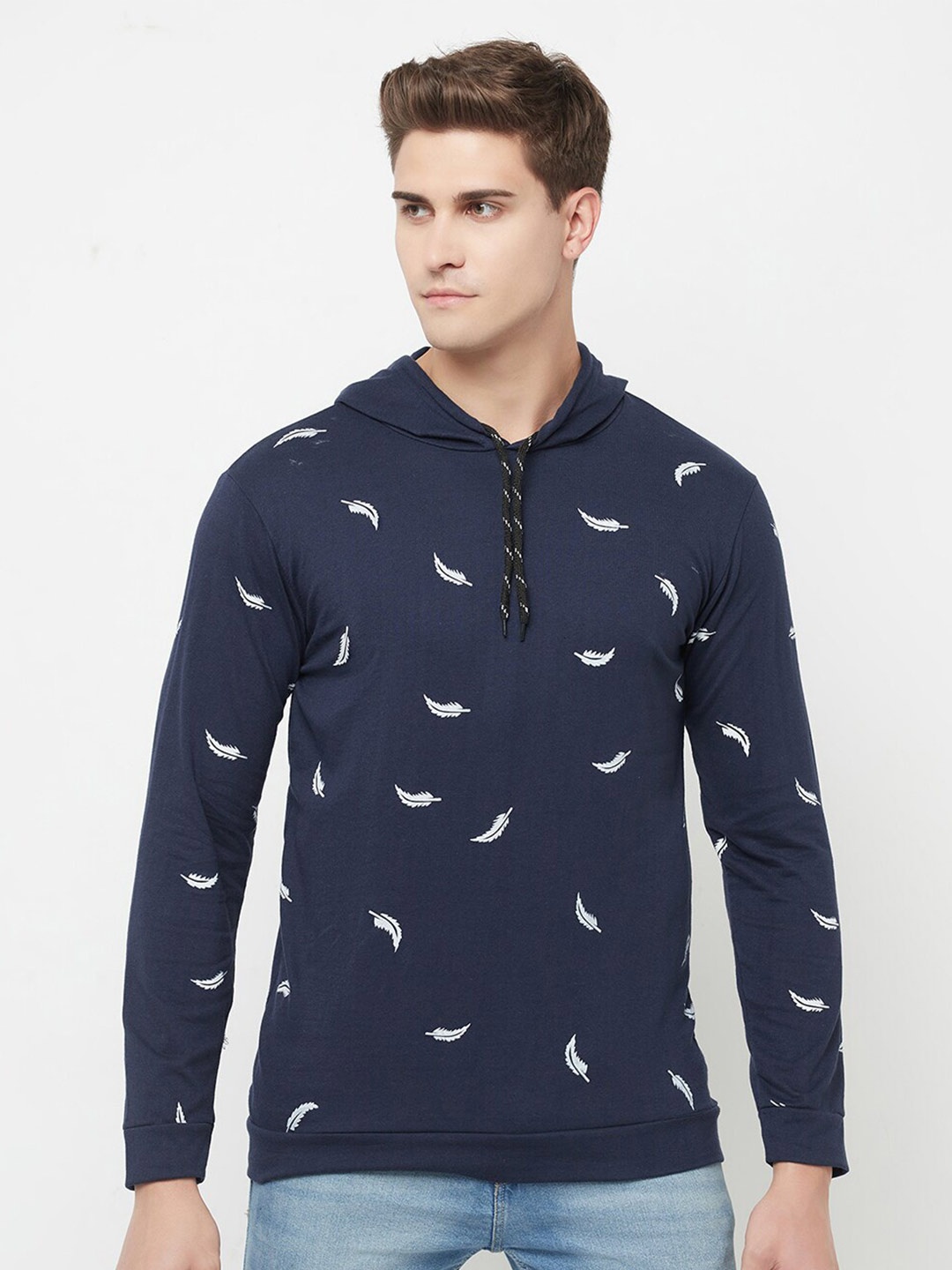 

SMARTEES Conversational Printed Hooded Neck Cotton Casual T-Shirt, Navy blue