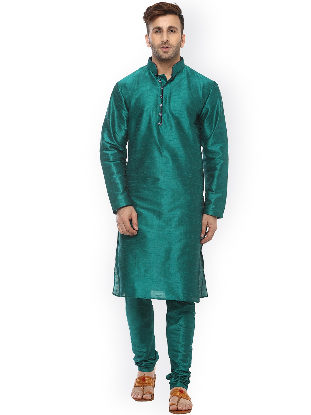 

Hangup Men Green Solid Kurta with Churidar