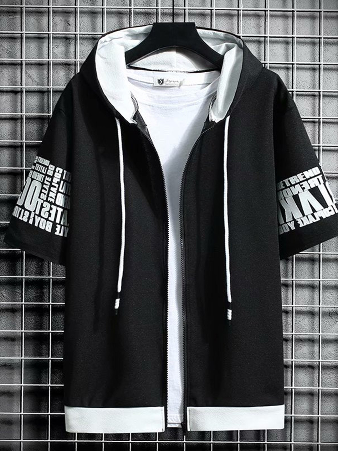 

SMARTEES Typography Printed Hooded Drop-Shoulder Sleeves Cotton T-shirt, Black