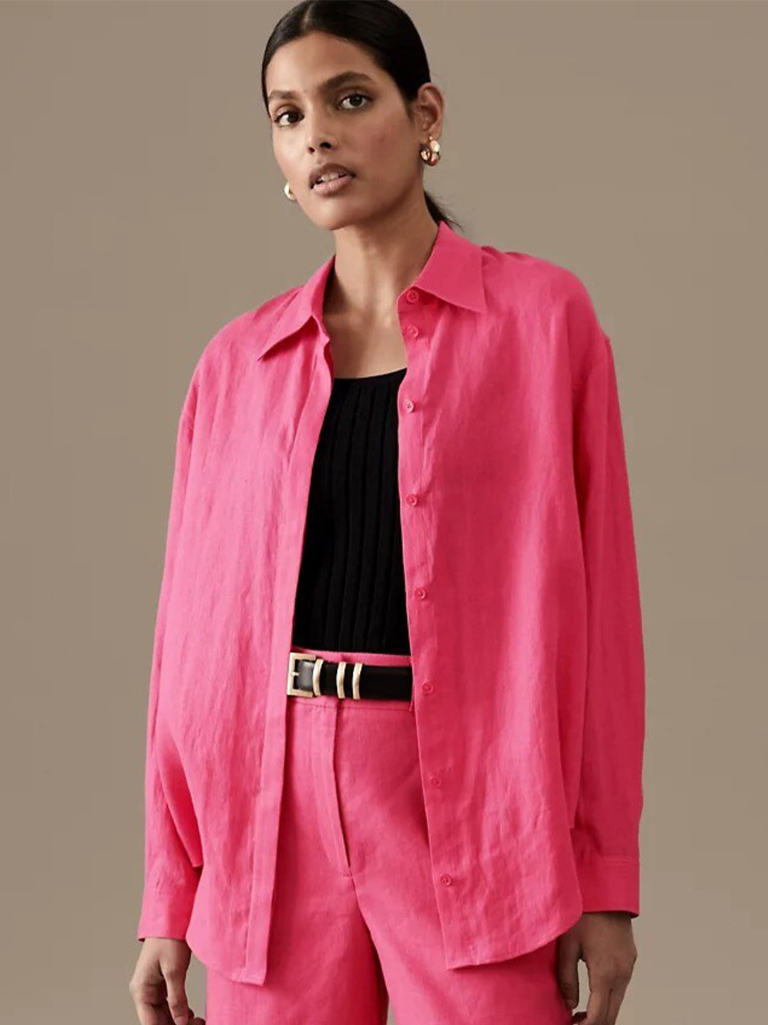 

Marks & Spencer Spread Collar Pure Linen Casual Shirt, Pink