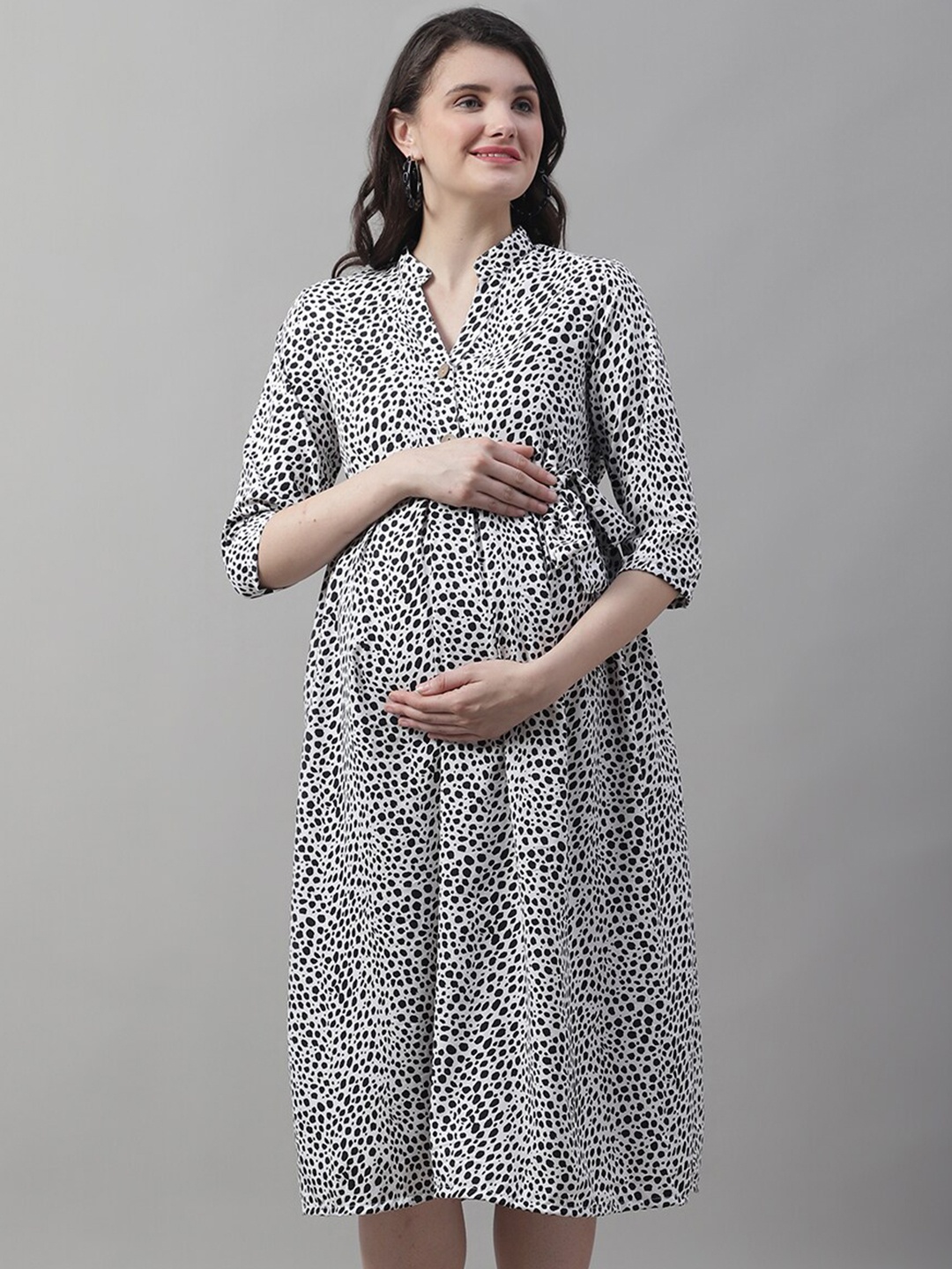 

Frempy Print Crepe Maternity Empire Midi Dress, White