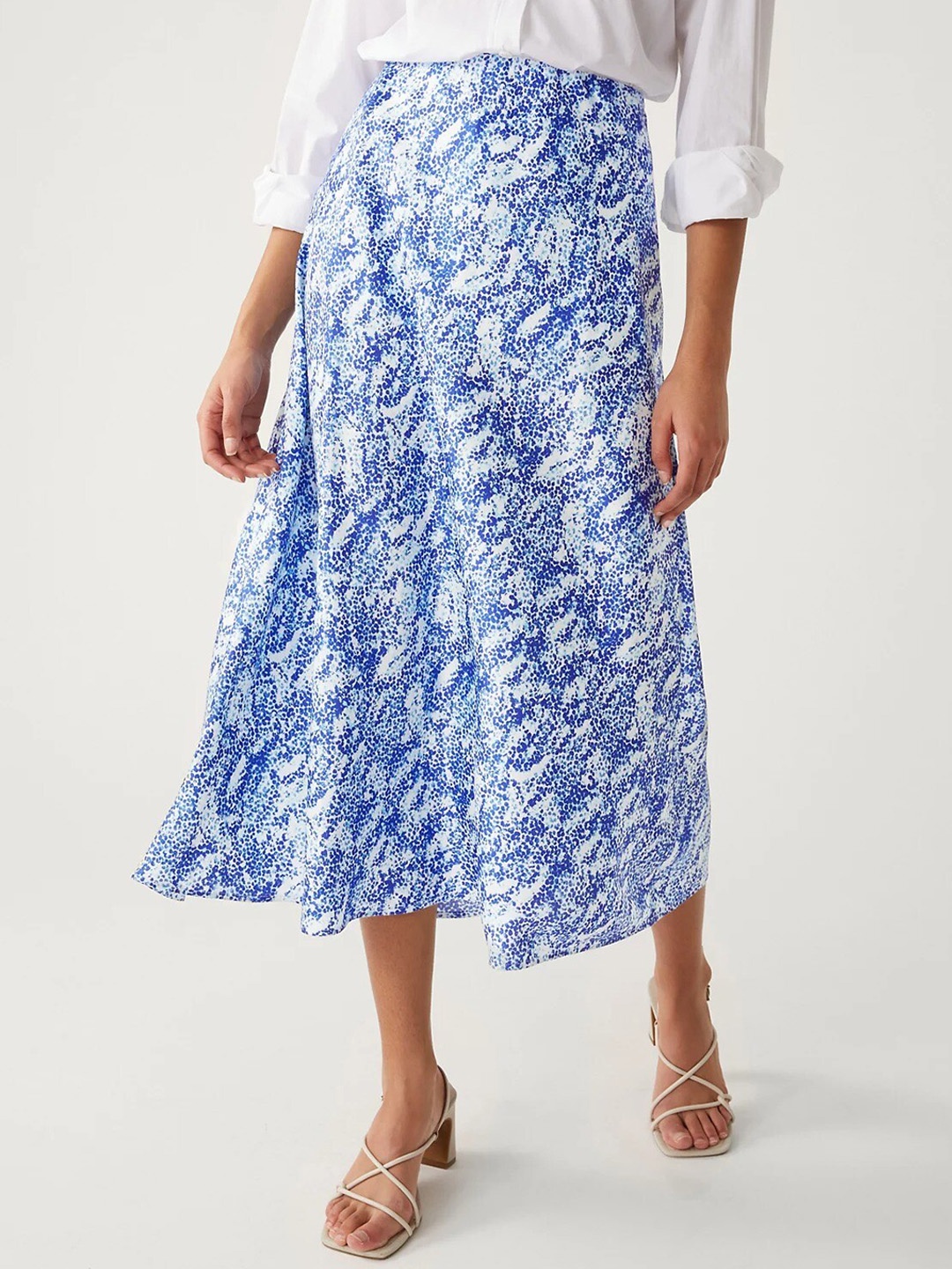 

Marks & Spencer Printed Flared Maxi Skirt, Blue