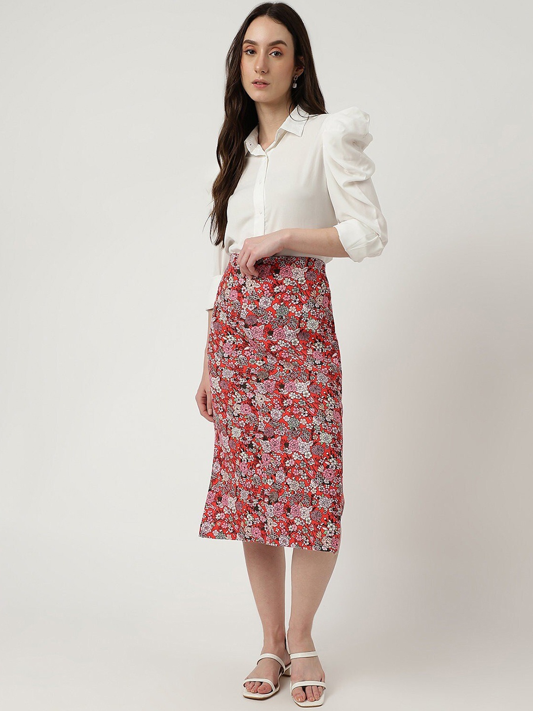 

Marks & Spencer Printed Pencil Midi Skirts, Red