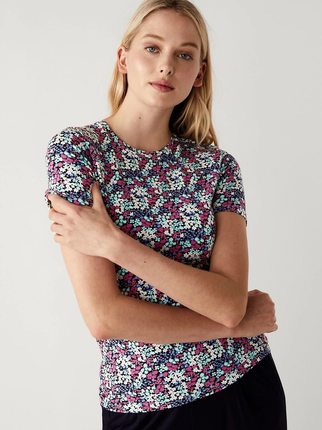 

Marks & Spencer Floral Printed T-shirt, Navy blue