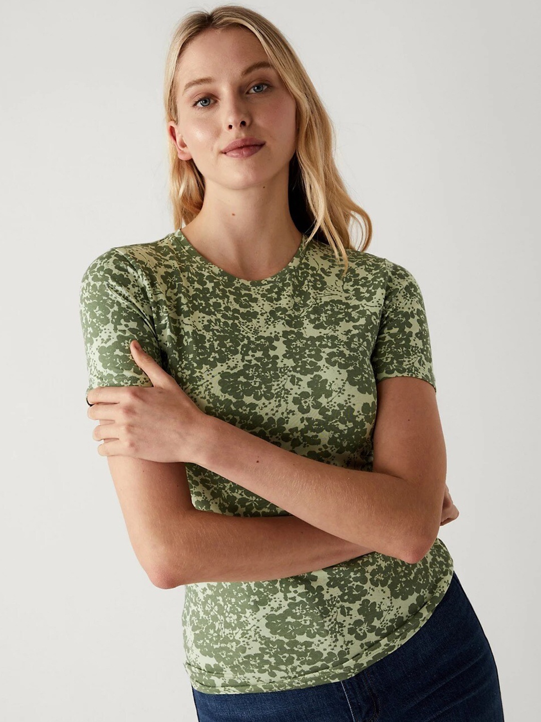 

Marks & Spencer Floral Printed T-shirt, Green