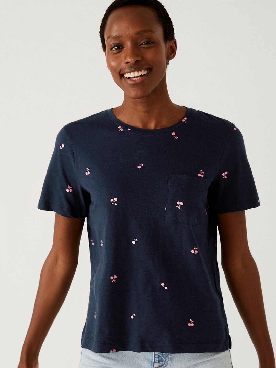 

Marks & Spencer Conversational Printed Cotton T-shirt, Navy blue