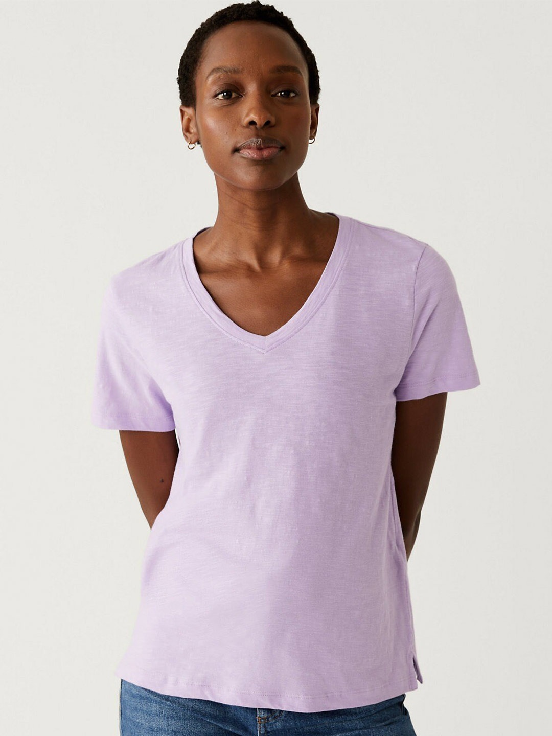 

Marks & Spencer V-neck Cotton T-shirt, Purple