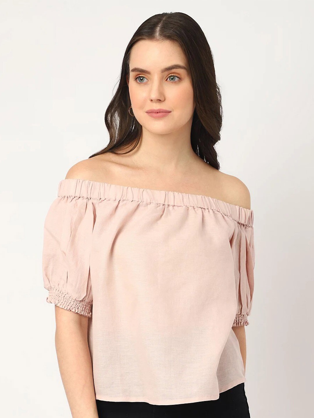 

Marks & Spencer Off-Shoulder Puff Sleeves Bardot Top, Pink