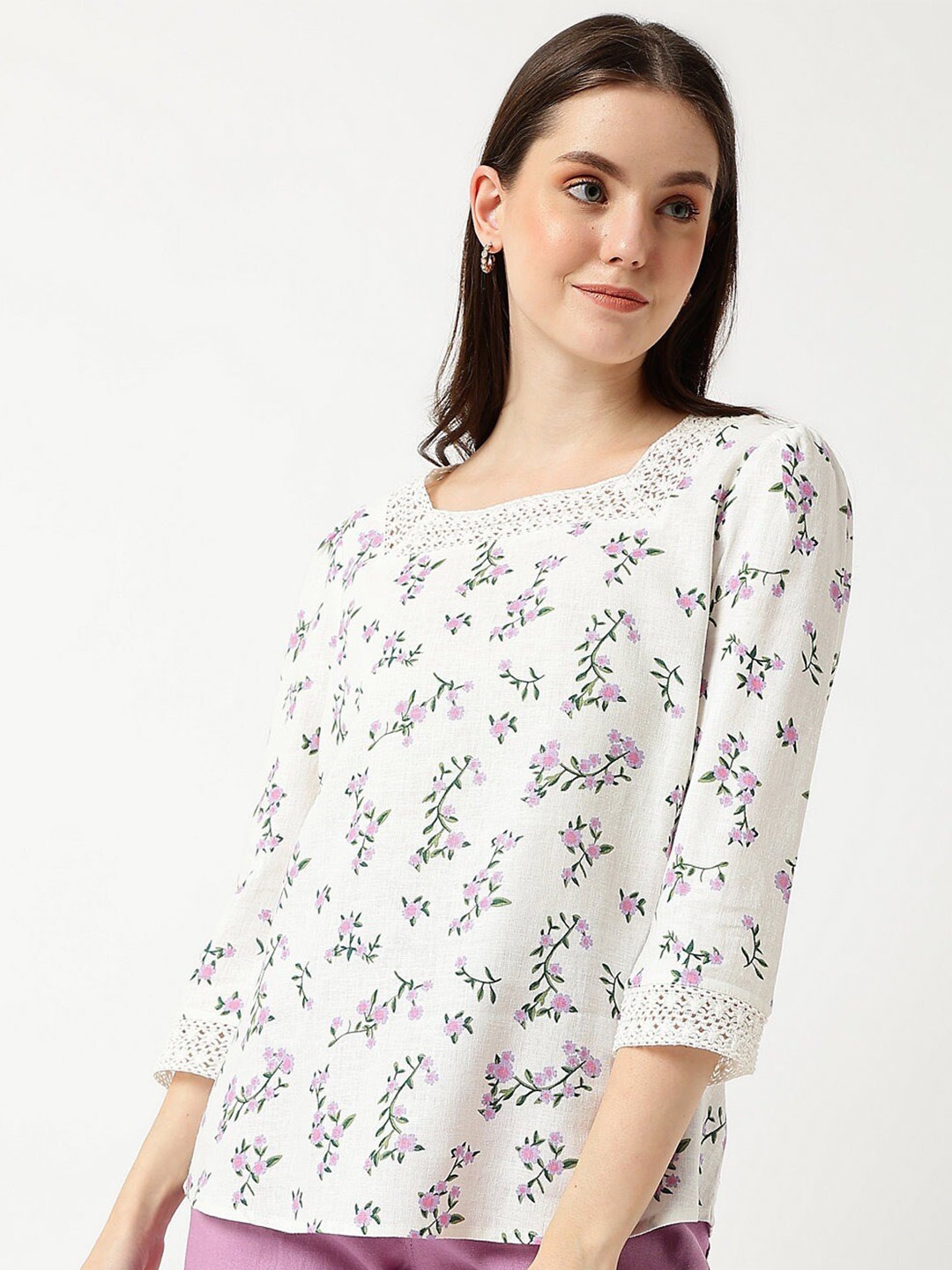 

Marks & Spencer Floral Printed Square Neck Top, White